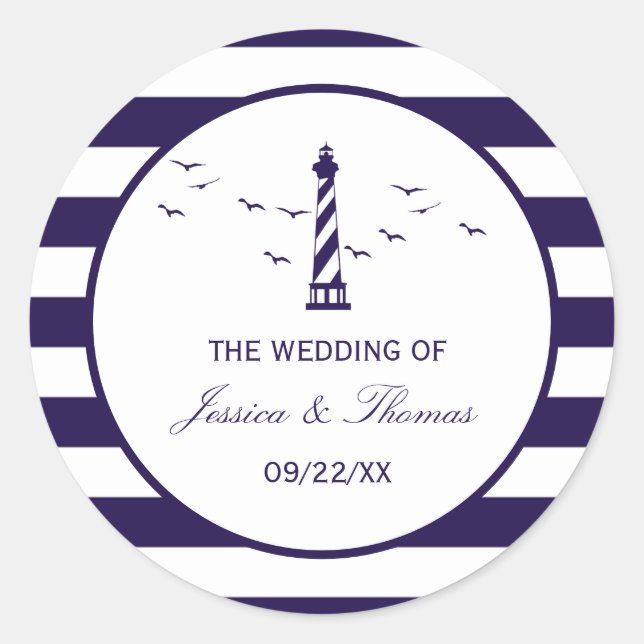 The Nautical Lighthouse Wedding Collection Classic Round Sticker (Front)