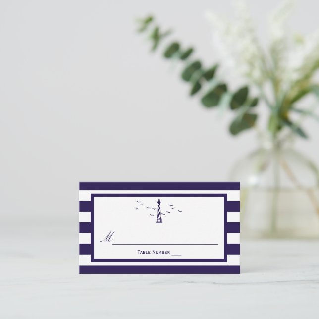 The Nautical Lighthouse Wedding Collection Place Card (Standing Front)