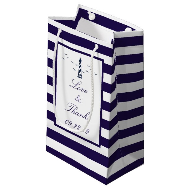The Nautical Lighthouse Wedding Collection Small Gift Bag (Front Angled)