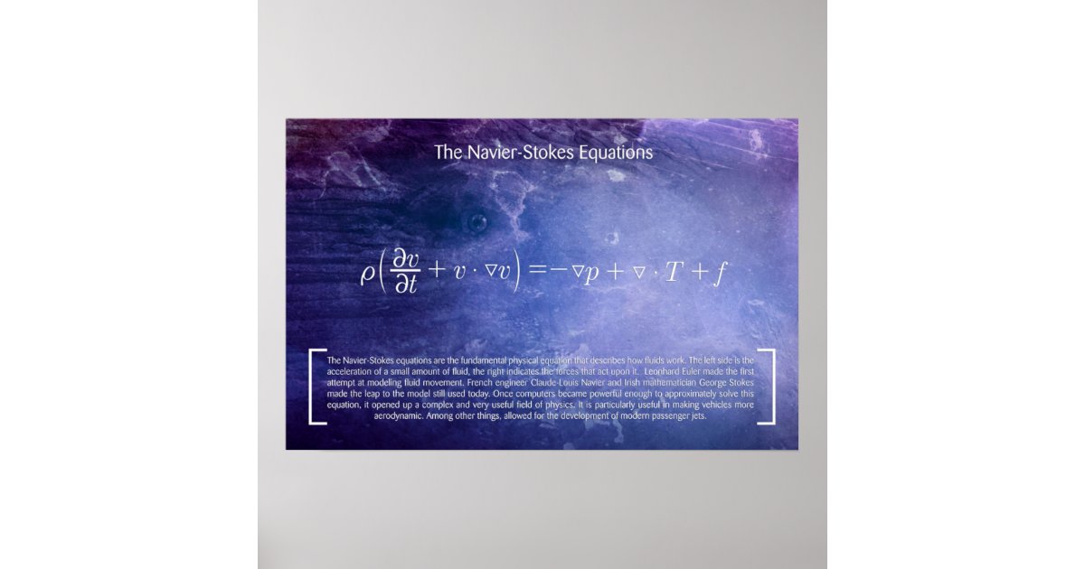 The NavierStokes Equations Math Poster Zazzle.co.uk