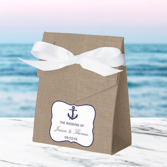 The Navy Anchor On Burlap Beach Wedding Collection Favour Box (Creator Uploaded)