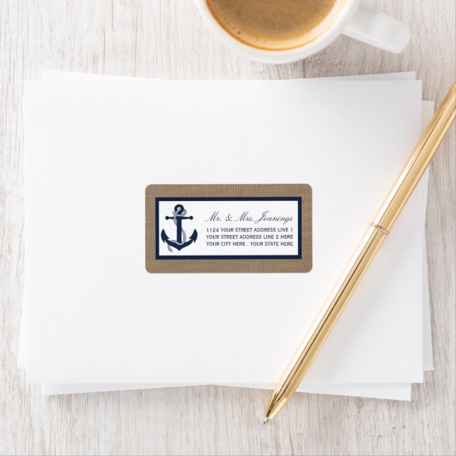 The Navy Anchor On Burlap Beach Wedding Collection Label (Insitu)