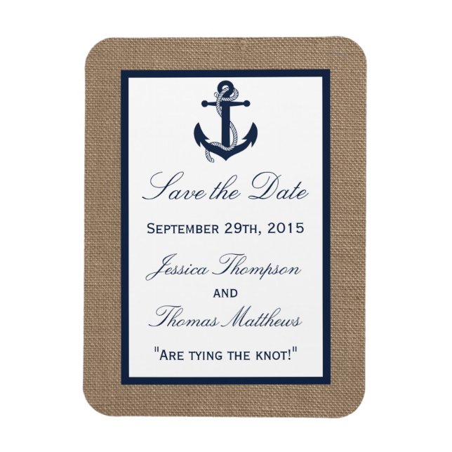 The Navy Anchor On Burlap Beach Wedding Collection Magnet (Vertical)