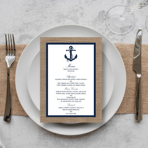 The Navy Anchor On Burlap Beach Wedding Collection Menu