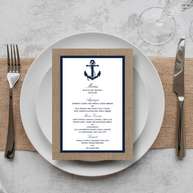 The Navy Anchor On Burlap Beach Wedding Collection Menu (Creator Uploaded)