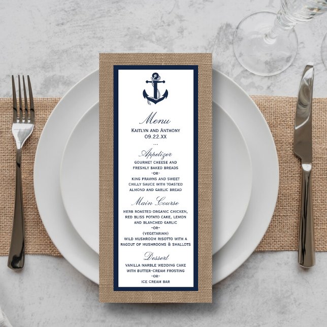 The Navy Anchor On Burlap Beach Wedding Collection Menu (Creator Uploaded)