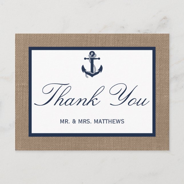 The Navy Anchor On Burlap Beach Wedding Collection Postcard (Front)