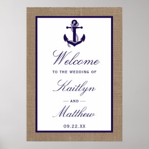 The Navy Anchor On Burlap Beach Wedding Collection Poster