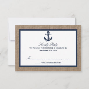 The Navy Anchor On Burlap Beach Wedding Collection RSVP Card