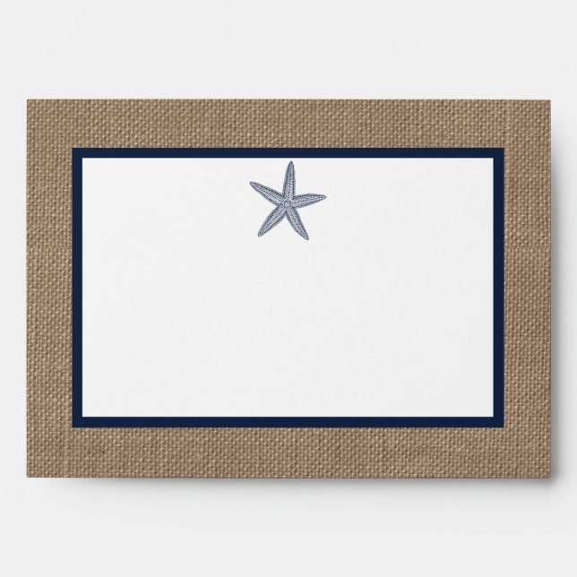 The Navy Starfish Burlap Beach Wedding Collection Envelopes (Front)