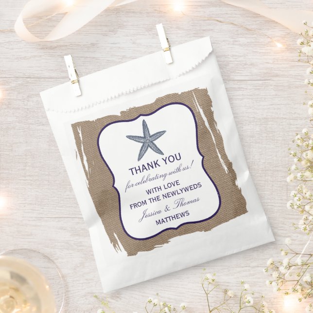 The Navy Starfish Burlap Beach Wedding Collection Favour Bags (Clipped)