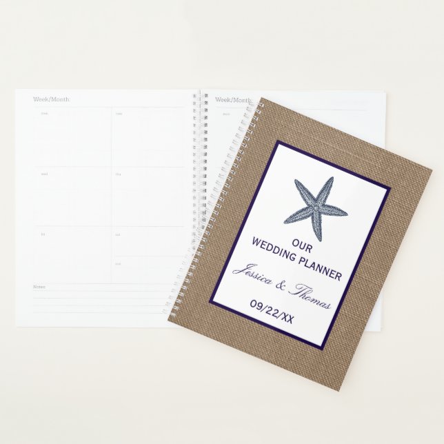 The Navy Starfish Burlap Beach Wedding Collection Planner (Display)