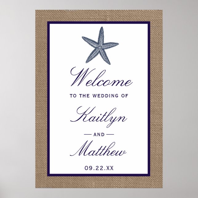 The Navy Starfish Burlap Beach Wedding Collection Poster (Front)