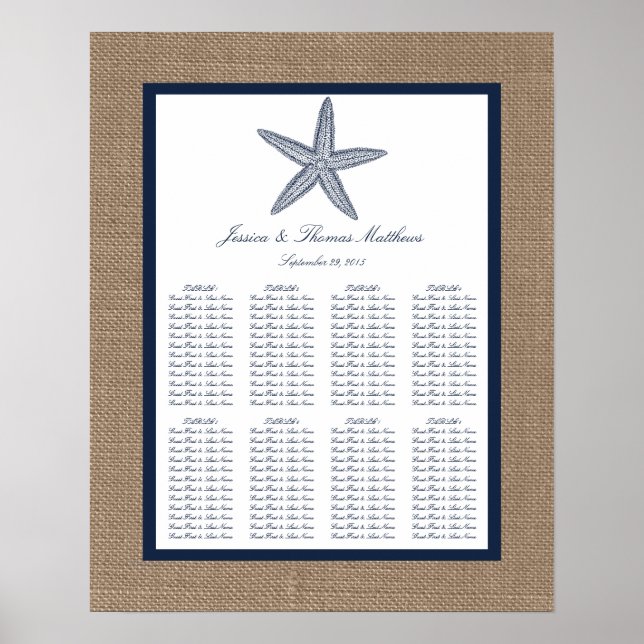 The Navy Starfish Burlap Beach Wedding Collection Poster (Front)