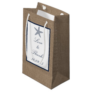 The Navy Starfish Burlap Beach Wedding Collection Small Gift Bag