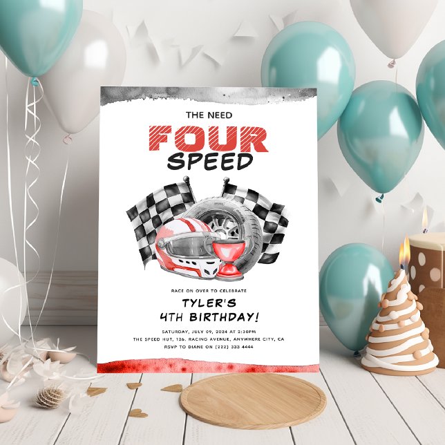 The need FOUR speed Little Racer 4th Birthday Invitation (Creator Uploaded)