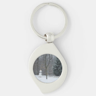 The Neighbour's Snowman Winter Snow Scene Key Ring