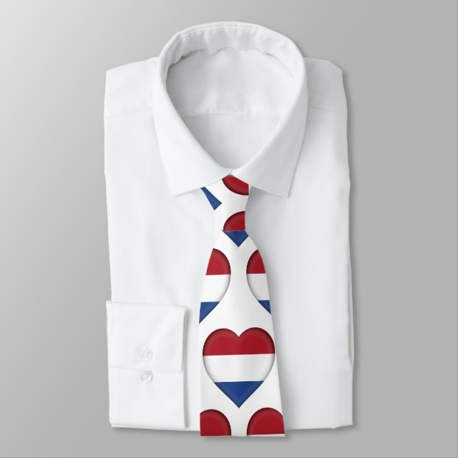 The Netherlands Flag Colours Heart Pattern Neck Ti Tie (Tied)