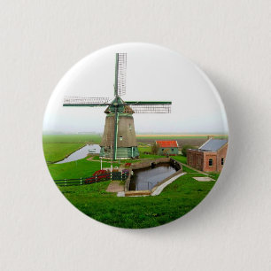 The Netherlands scenic landscape with windmill 6 Cm Round Badge