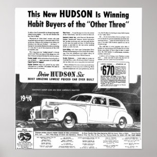 The New 1940 Hudson Automobile Poster