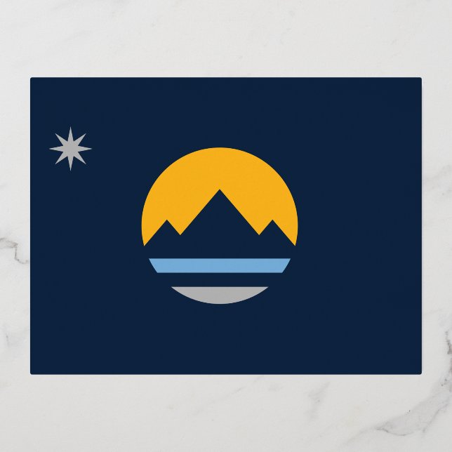 The New Flag of Reno, Nevada Foil Holiday Postcard (Front)