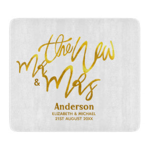 The New Mr and Mrs (add name, date, venue) Gold Cutting Board