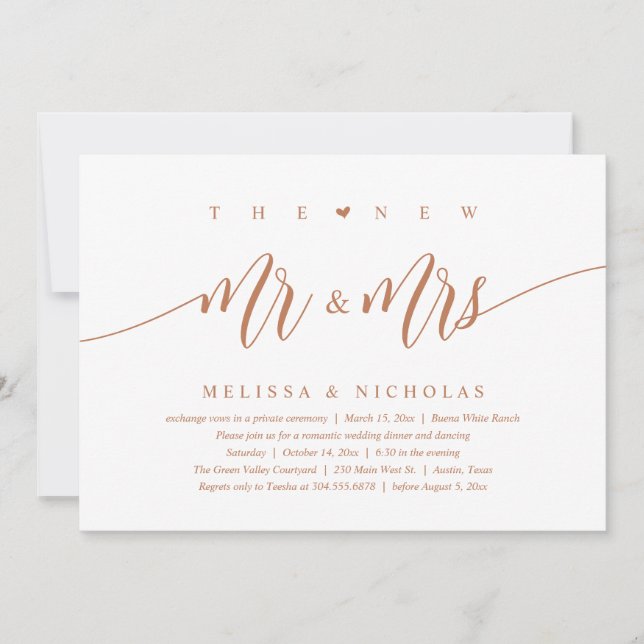 The New Mr and Mrs, Modern Wedding Dinner Party Invitation (Front)