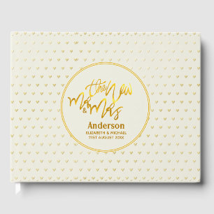 The New Mr and Mrs (name,date) Wedding Gold Hearts Guest Book