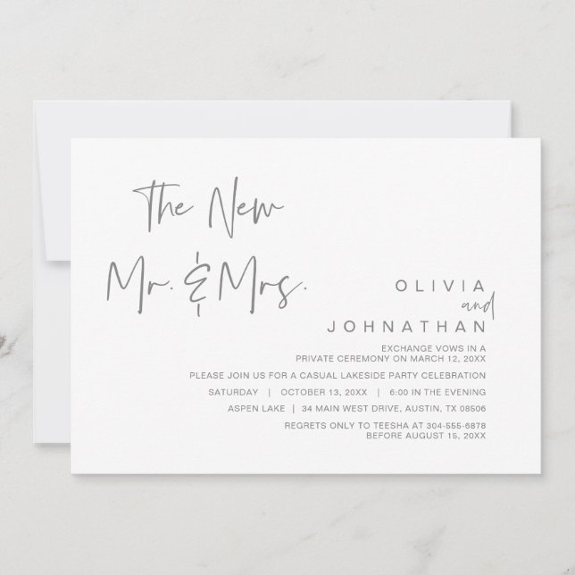 The New Mr and Mrs, Wedding Elopement Party Invita Invitation (Front)