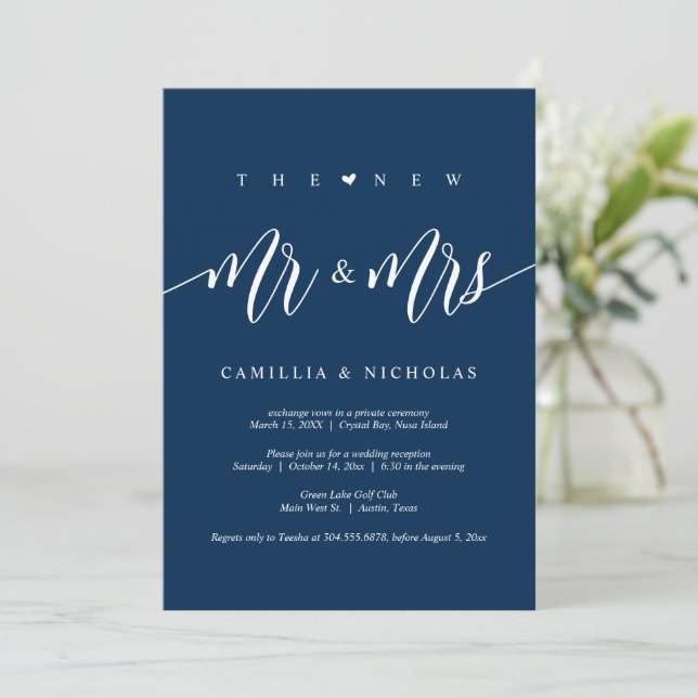 The New Mr and Mrs, Wedding Elopement Party Invita Invitation (Standing Front)
