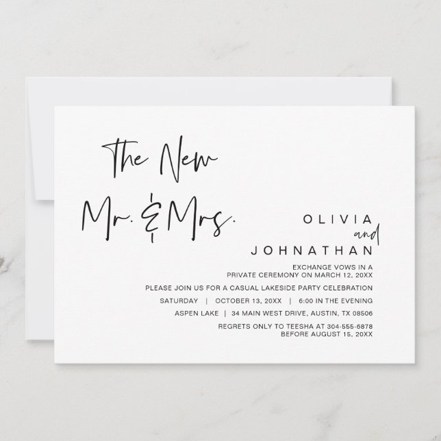 The New Mr and Mrs, Wedding Elopement Party Invitation (Front)