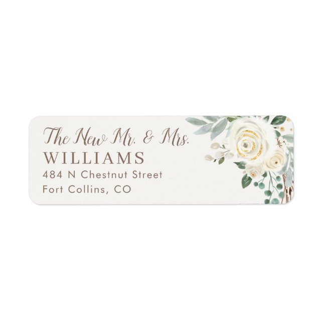 The New Mr and Mrs White Floral Address Labels (Front)