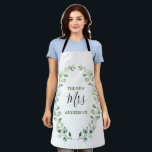 The New Mrs Greenery Wreath Personalised Wedding Apron<br><div class="desc">This botanical inspired design features elegant and soft watercolor greenery wreath. Personalise the apron with your name,  initial or anything you want!</div>