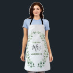 The New Mrs Greenery Wreath Personalised Wedding Apron<br><div class="desc">This botanical inspired design features elegant and soft watercolor greenery wreath. Personalise the apron with your name,  initial or anything you want!</div>