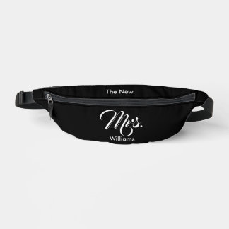 The New Mrs. Name Black and White Script Bum Bags