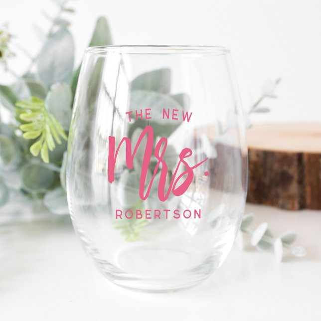 The New Mrs Personalised Bride Stemless Wine Glass (Creator Uploaded)