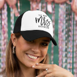 The New Mrs Personalised Bride Trucker Hat<br><div class="desc">Our personalised bride trucker hat makes a cute honeymoon getaway gift for a newly married friend! Design features "The New Mrs. [lastname]" in modern,  trendy black typography. Easily customise with the bride's new last name using the field provided. Prefer this for a bride-to-be? Simply switch "new" to "future."</div>