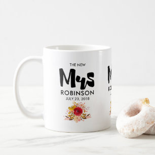 The New Mrs - Typography with Cute Flowers Coffee Mug