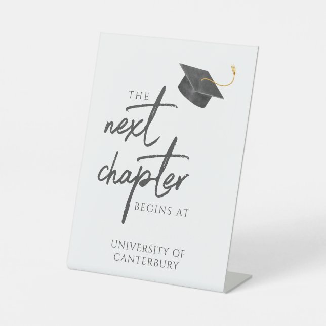 The Next Chapter Elegant Minimal Grey Graduation Pedestal Sign (Front)