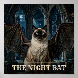 The Night Bat Siamese Cat Halloween Pet Port Poster