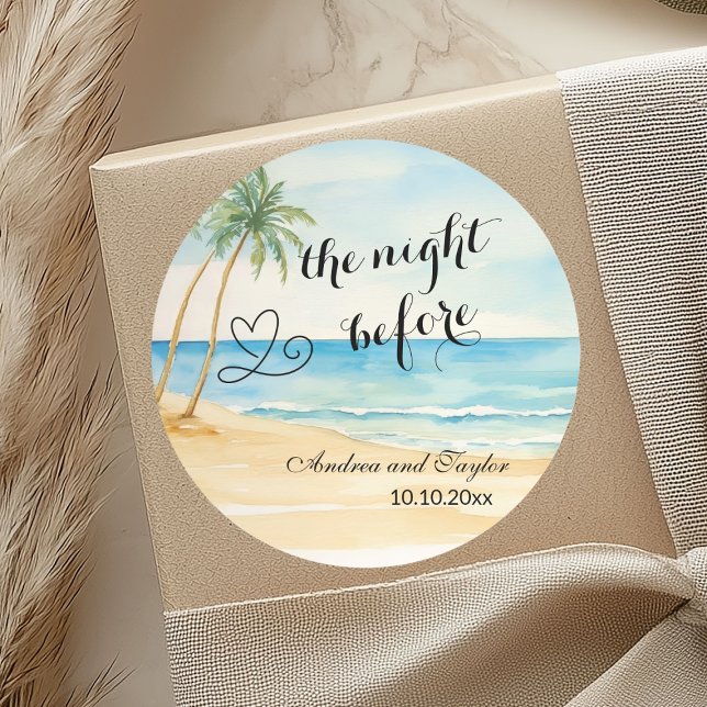 The night Before Beach and Palm Trees Wedding Classic Round Sticker (Creator Uploaded)