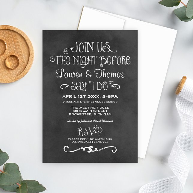 The Night Before Black Chalkboard Rehearsal Dinner Invitation (Creator Uploaded)