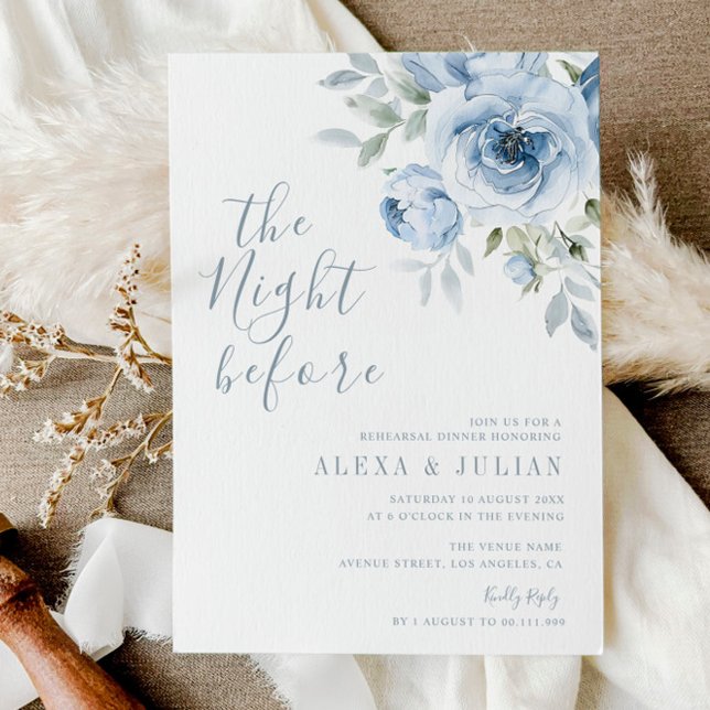 the night before blue floral rehearsal dinner invitation (Creator Uploaded)