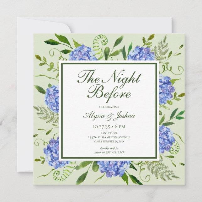 The Night Before Blue Hydrangea Photo Invitation (Front)