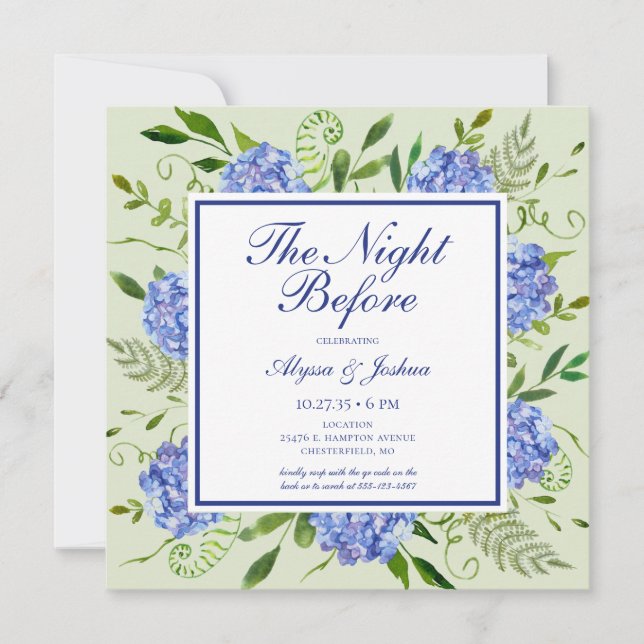 The Night Before Blue Hydrangea QR Code Invitation (Front)