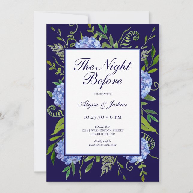 The Night Before Blue Hydrangea QR Code Invitation (Front)