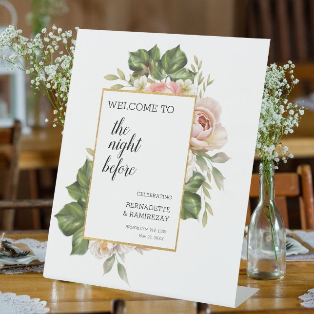 The Night Before Boho Calligraphy Wedding Welcome Pedestal Sign (Creator Uploaded)