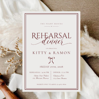 The Night Before Burgundy Wedding Rehearsal Dinner Invitation