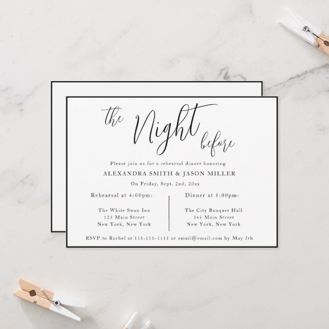 The Night Before Chic Rehearsal Dinner Invitation (Front/Back In Situ)