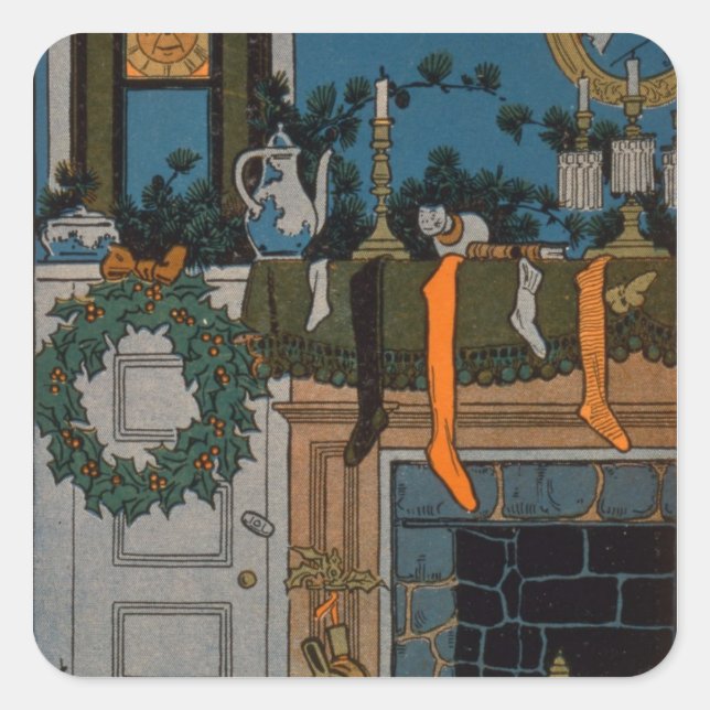 The Night Before Christmas by Denlow, 1903 (colour Square Sticker (Front)